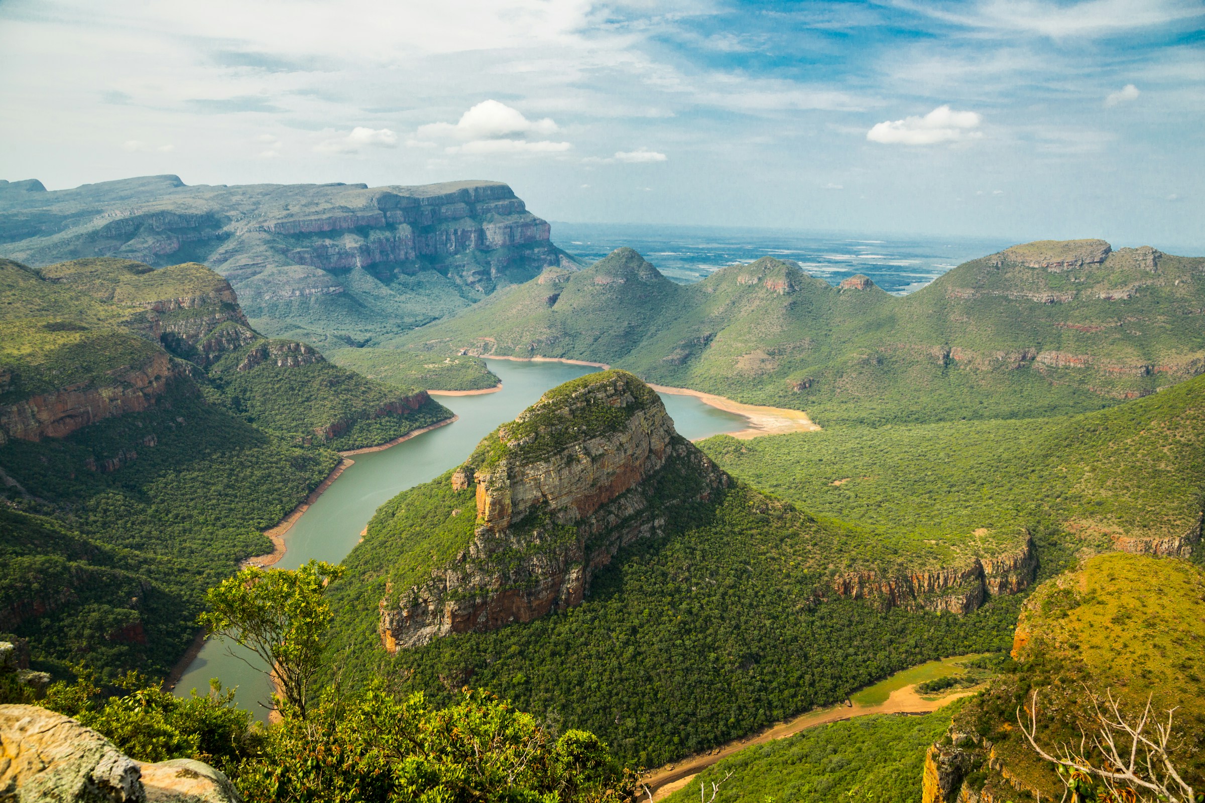 South African river canyon and green mountains